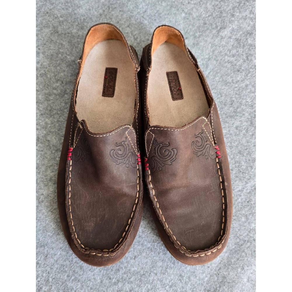 OluKai Nohea Nubuck Leather Slip-On Loafers Dark Java Brown Women's Sz 6 EUC